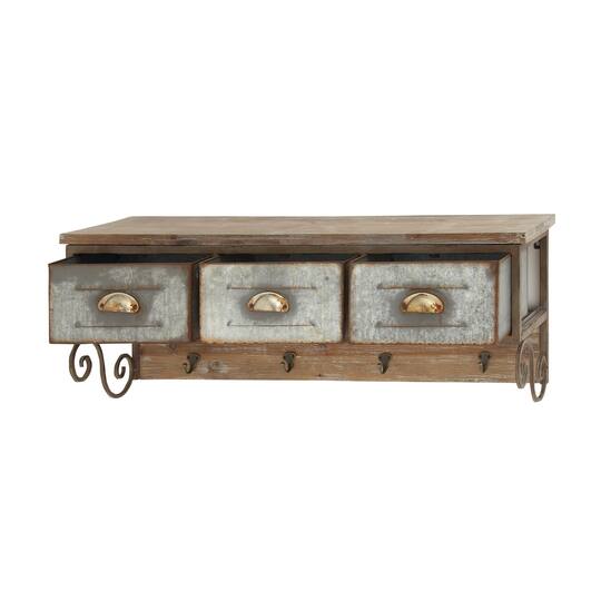 Brown Wood Farmhouse Wall Shelf, 13" x 38" x 10"